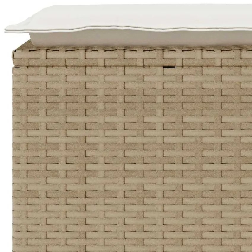 bézs polyrattan kerti pad párnával 110x40x44 cm