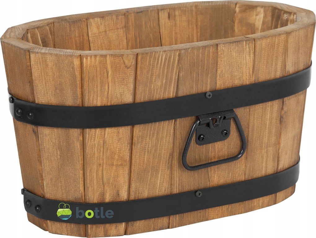 Fa virágtartó virágágyás 40 cm tölgy ovális kültéri terasz erkély kert