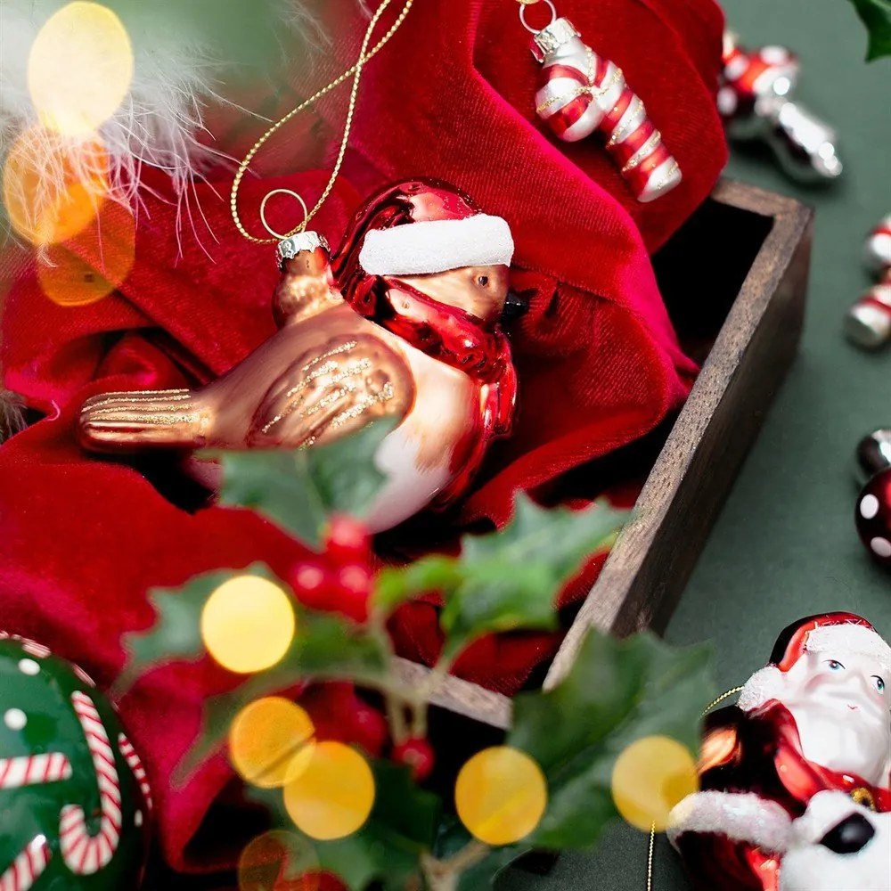 Üveg kézzel készített karácsonyfadísz 5 cm Robin – Sass & Belle