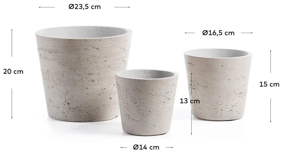 Beton virágcserép készlet 3 db-os ø 23,5 cm Low – Kave Home