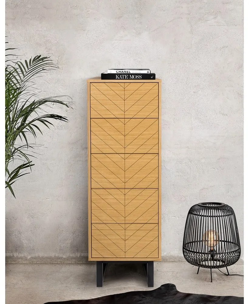 Camden Narrow Herringbone Print komód tölgyfa dekorral, 40 x 123 cm - Woodman