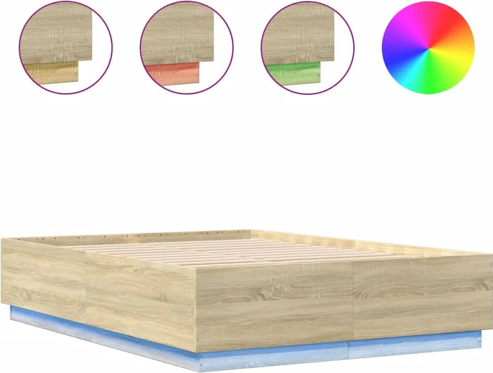 vidaXL sonoma tölgy színű szerelt fa ágykeret LED-del 160 x 200 cm