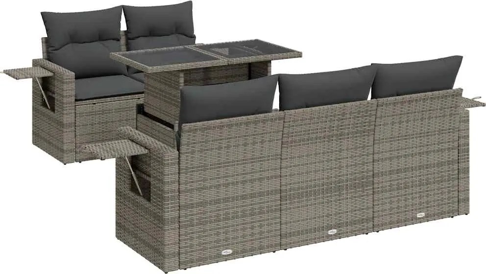 vidaXL 6 részes szürke polyrattan kerti ülőgarnitúra párnákkal