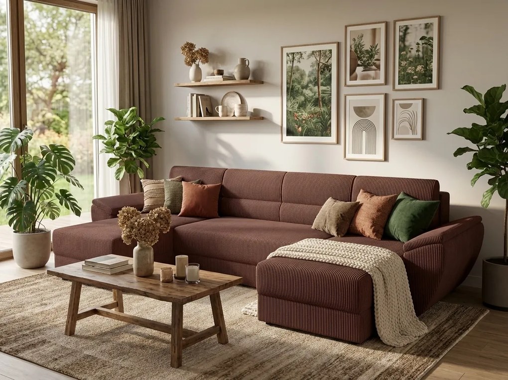 Ágyazható U alakú kanapé TAVERO 321x140 cm, sötétrózsaszín színű