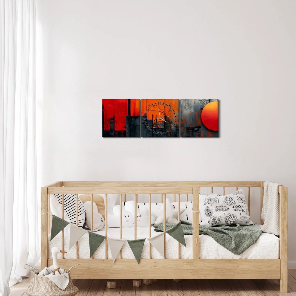 Kép - Absztrakt festmény a városról (órával) (90x30 cm)