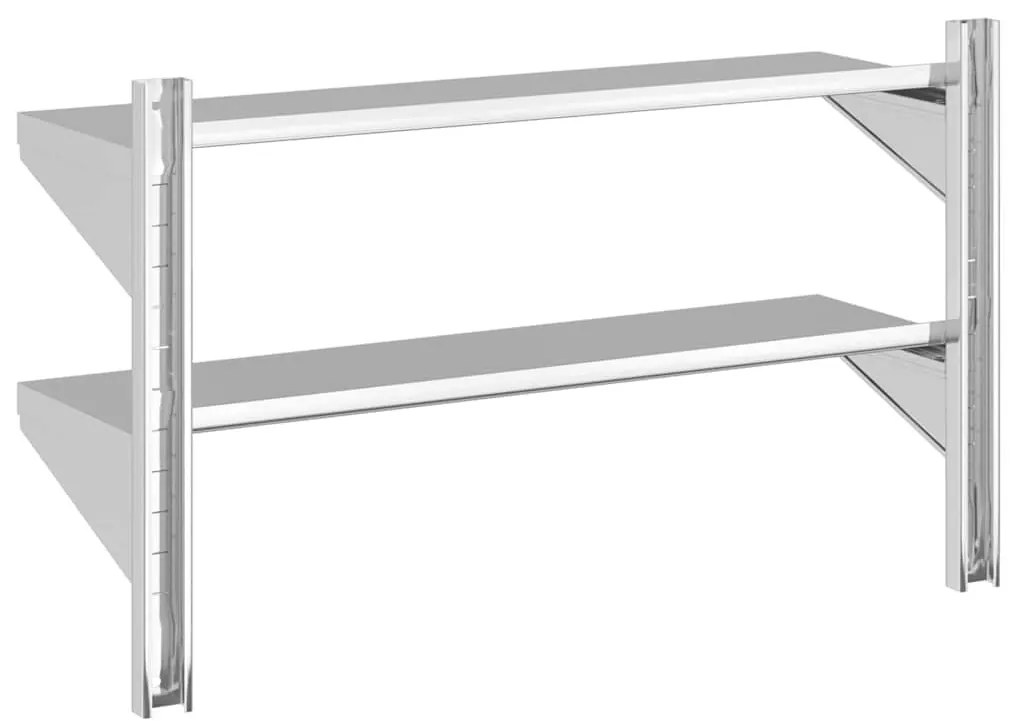 2 szintes ezüst rozsdamentes acél fali polc 100 x 30 x 60 cm
