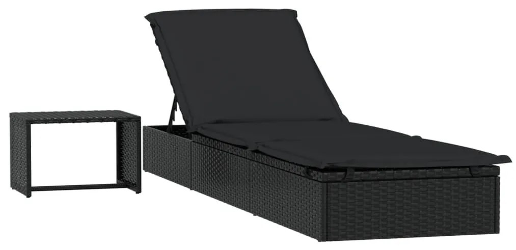 1 db fekete polyrattan napozóágy asztallal