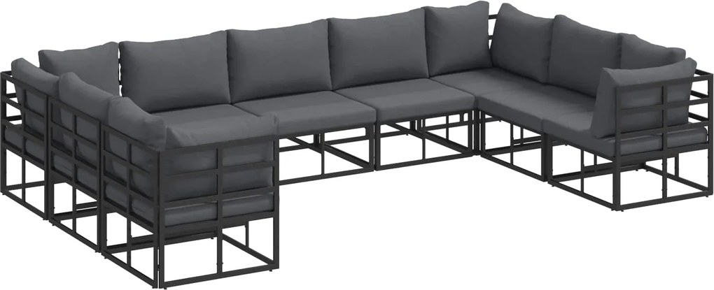 vidaXL Kerti Kanapé Szett párnával 9 pcs Fekete Alumínium