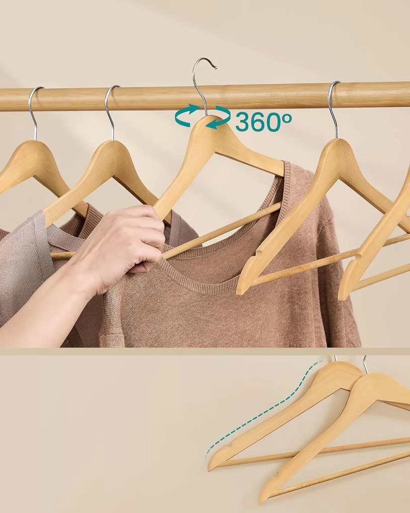 SONGMICS fa vállfa szett, 30 darabos csomag világos bézs színben