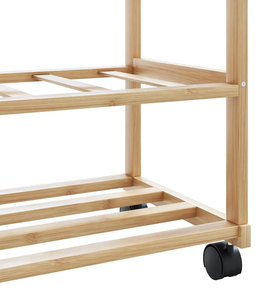 bambusz ruhaállvány polcokkal és kerekekkel 100x38x175,5 cm