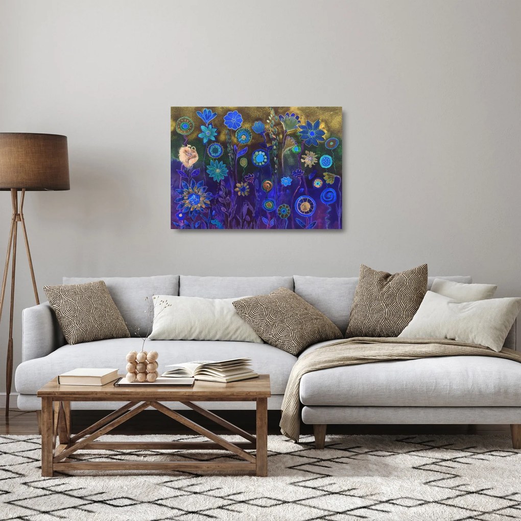 Sötétkék virágok képe (üvegen) (70x50 cm)