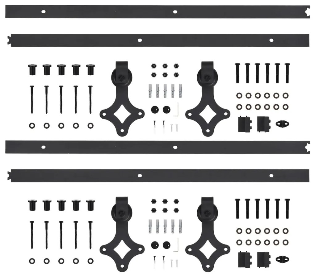 2 darabos fekete acél tolóajtó-szerelvényszett 200 cm
