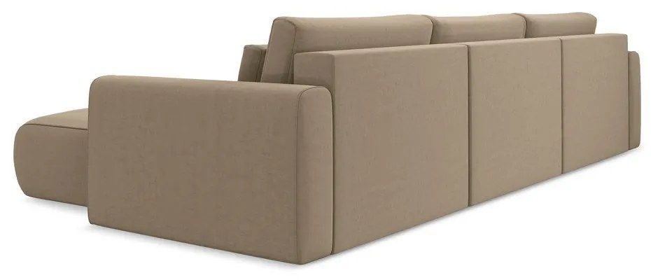 Világosbarna bársony kinyitható-tárolóhelyes (U alakú) sarokkanapé Kapua – Makamii