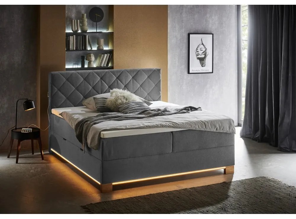 Szürke ágyneműtartós boxspring ágy 180x200 cm Messina – Meise Möbel