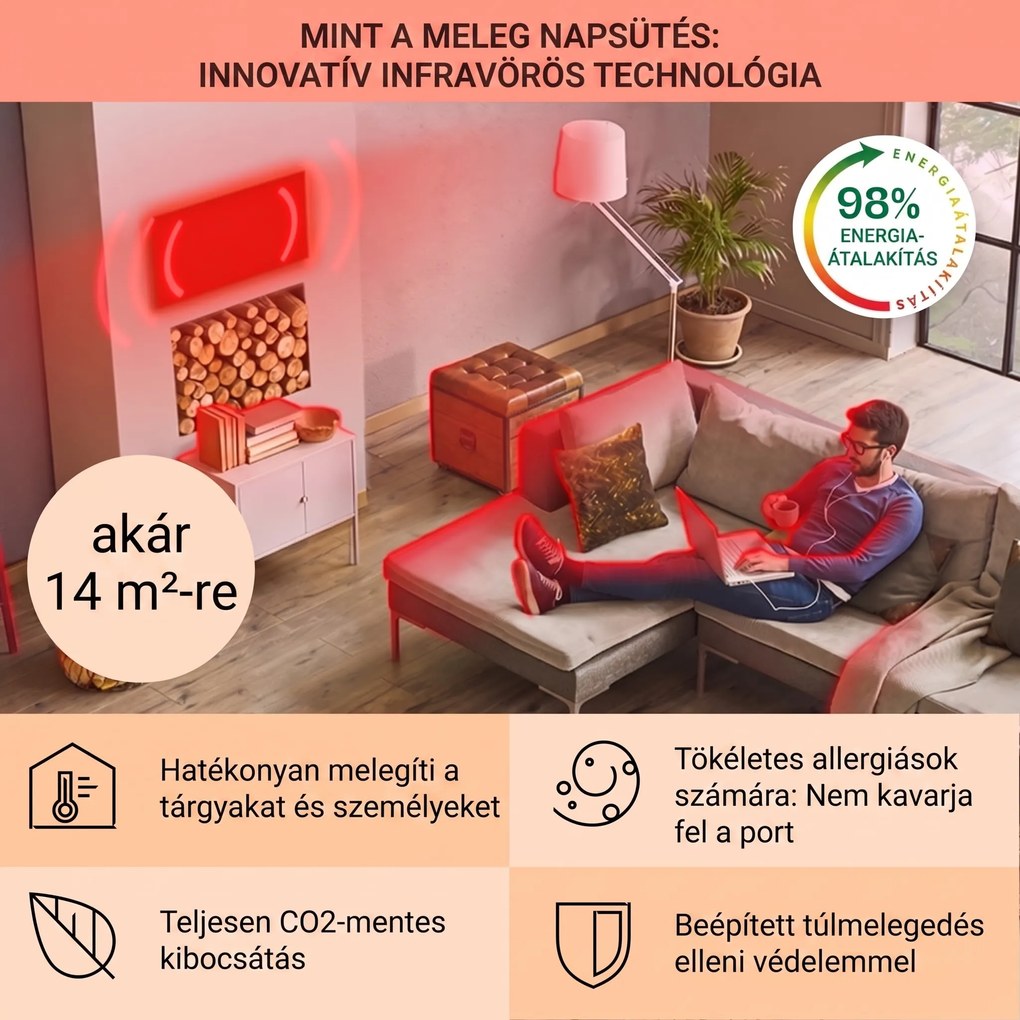 Klarstein Wonderwall Air Art Smart, infravörös hősugárzó, 60 x 120 cm, 700  W, tenger függőlegesen