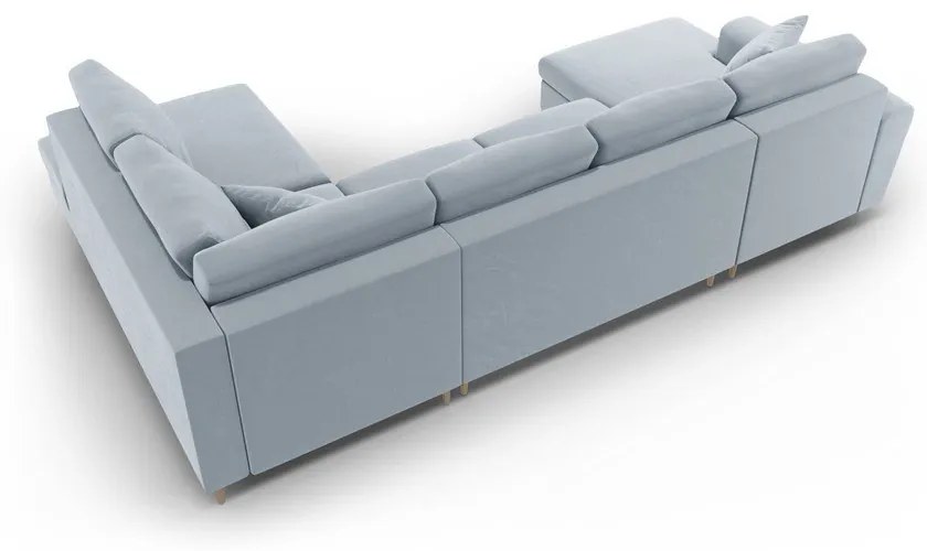 Világoskék bársony kinyitható tárolóhelyes sarokkanapé (jobb oldali-U alakú) Kyoto – Cosmopolitan Design