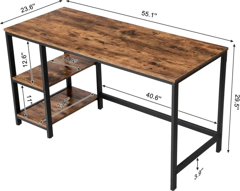 Íróasztal polcokkal, rusztikus barna 140x60x75cm