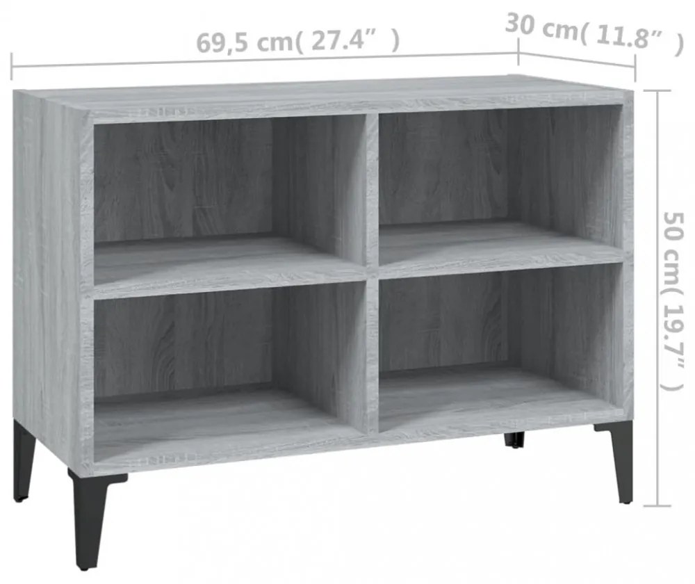 szürke sonoma színű TV-szekrény fémlábakkal 69,5 x 30 x 50 cm