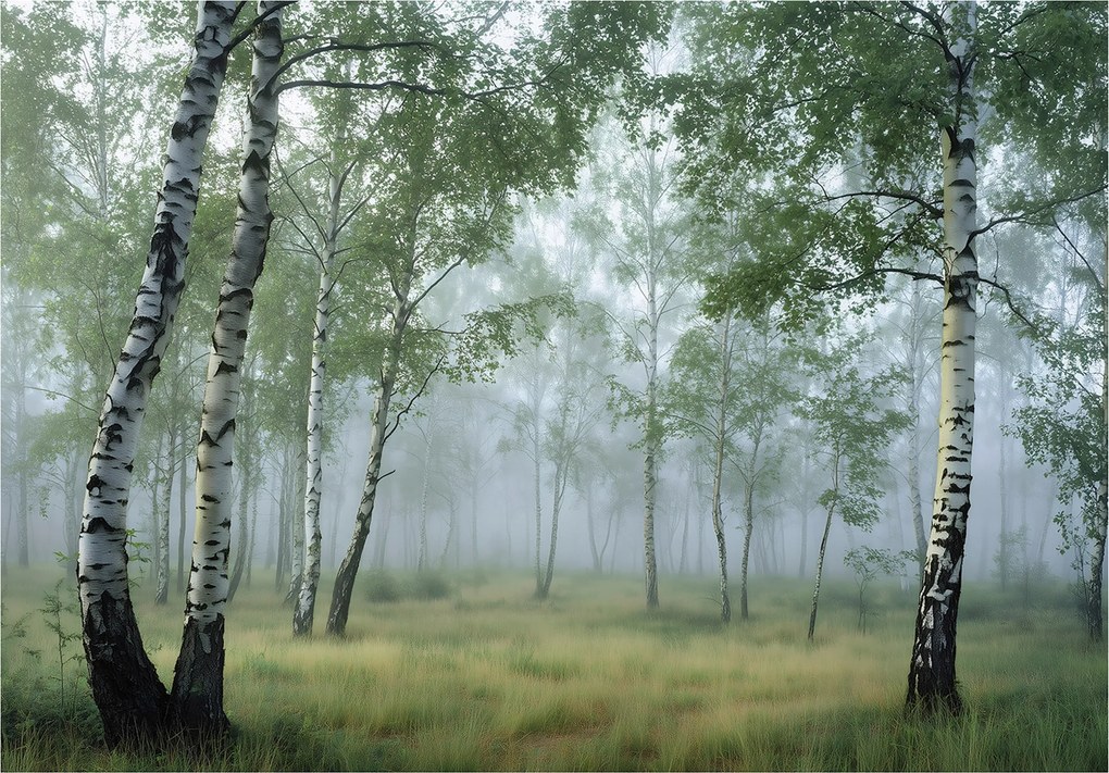 Fotótapéta Nyírfa Erdő 3D Fák Zöld Falra Hálószoba Nappali 350x250