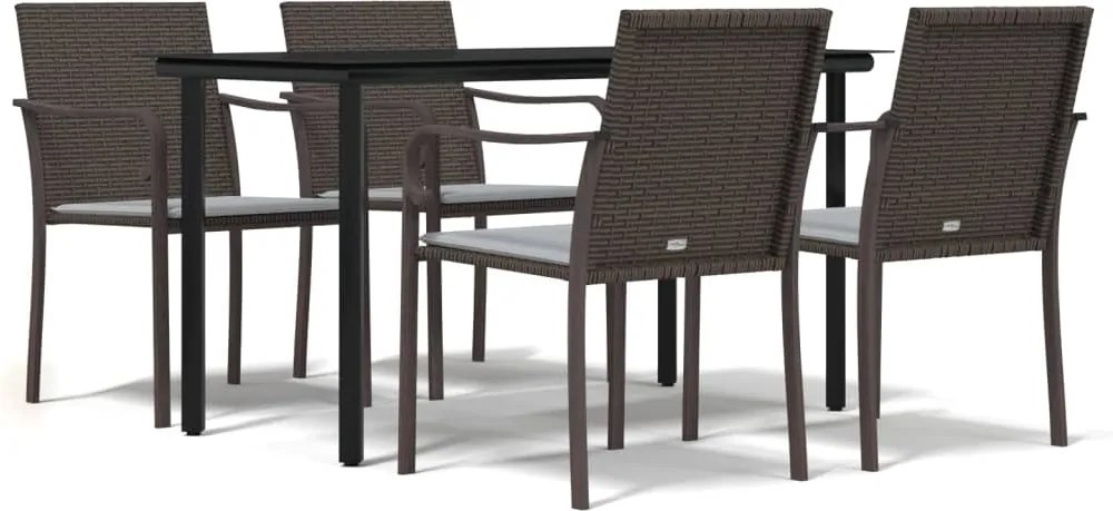 vidaXL 5 részes polyrattan és acél kerti étkezőgarnitúra párnával