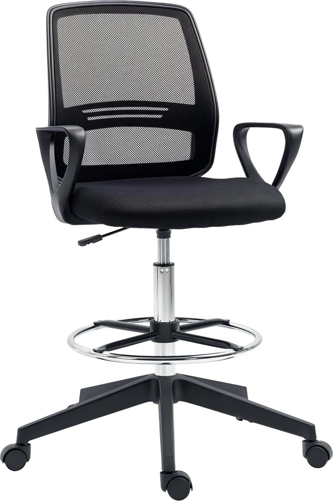 Vinsetto Ergonomikus Irodai Szék Karfákkal és Magasságállítható Lábgyűrűvel, Magasságban Állítható Forgószék Lélegző Hálós Kárpittal Fekete | Aosom