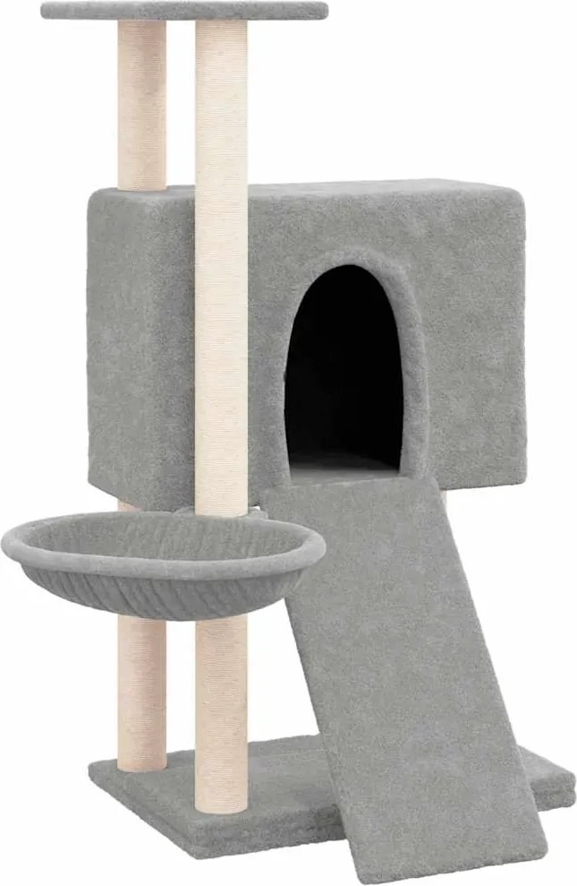 vidaXL világosszürke macskabútor szizál kaparófákkal 96 cm