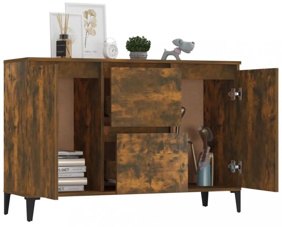 füstös tölgy színű szerelt fa tálalószekrény 102 x 35 x 70 cm