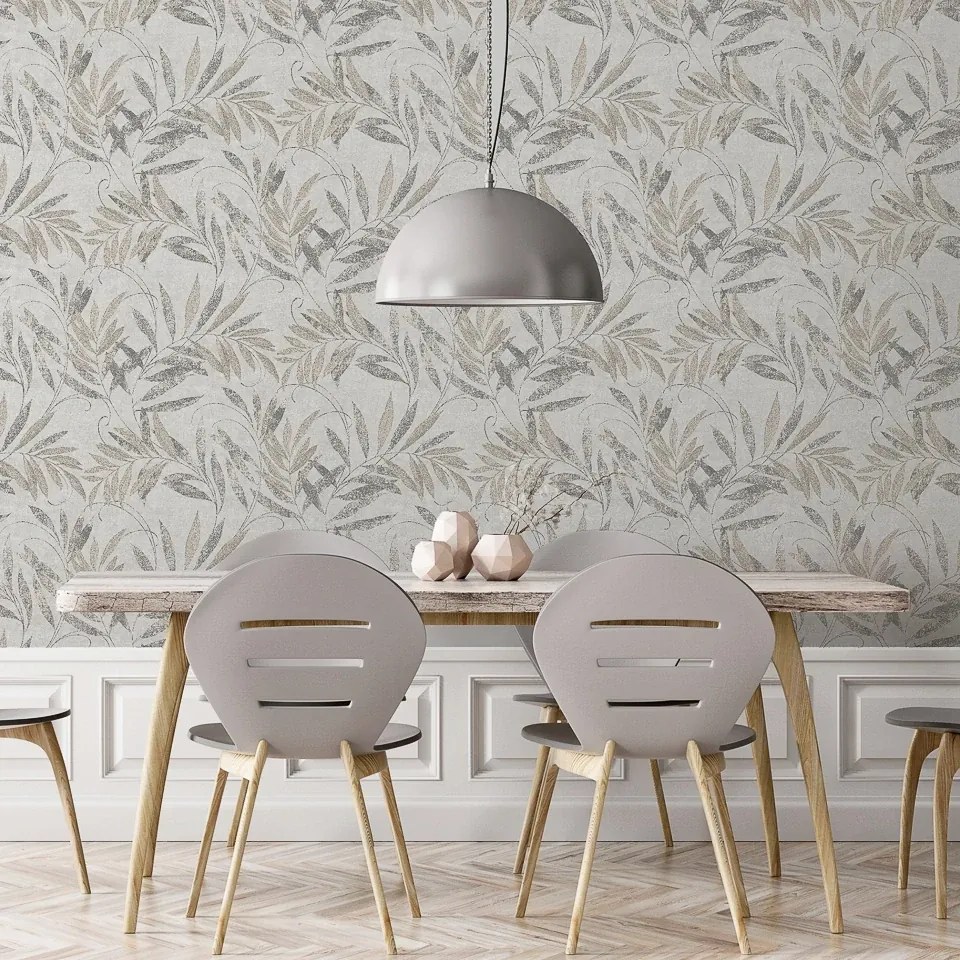 Arthouse Signature 2 Luxury Leaf ezüst-szürke leveles texturált vinyl tapéta – 299302