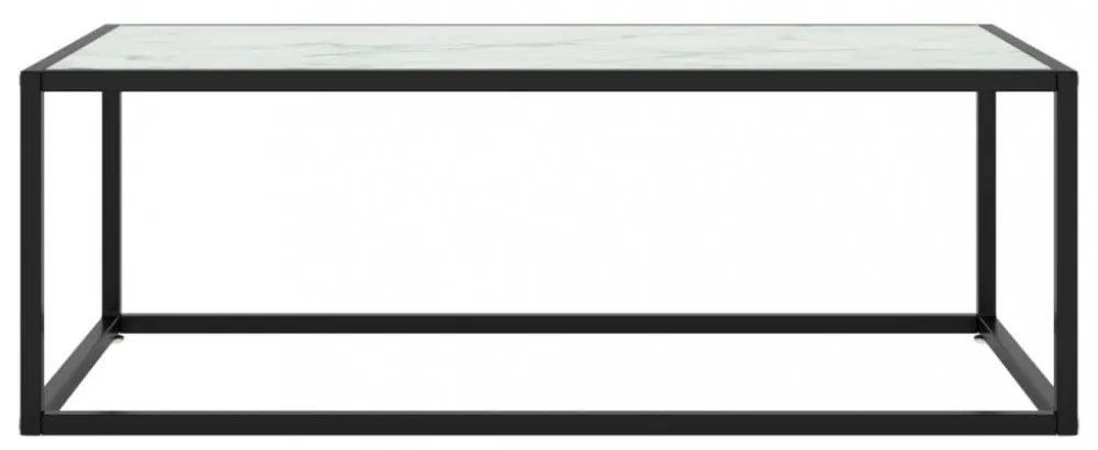 fekete dohányzóasztal fehér márvány mintás üveggel 100x50x35 cm