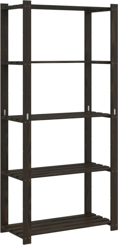 vidaXL 5 szintes fekete tömör fenyőfa tárolóállvány 80x38x170 cm