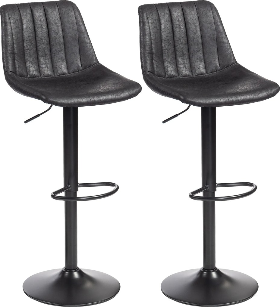 HOMCOM Bar Stools 2-Pack, Padded Metal Frame Bar Chairs with Backrest, Height-Adjustable Kitchen Stools with Footrest, 360° Swivel, Counter Stools for
