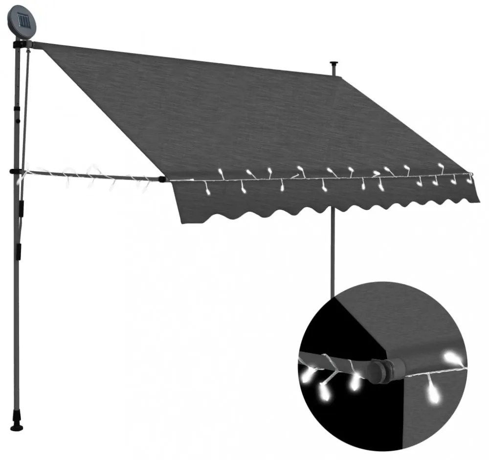 antracitszürke kézzel kihúzható LED-es napellenző 300 cm
