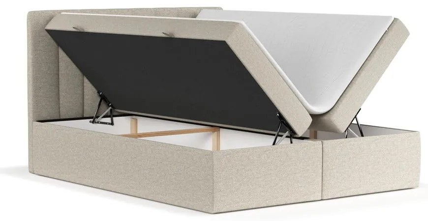 Bézs ágyneműtartós boxspring ágy 140x200 cm Novento – Maison de Rêve