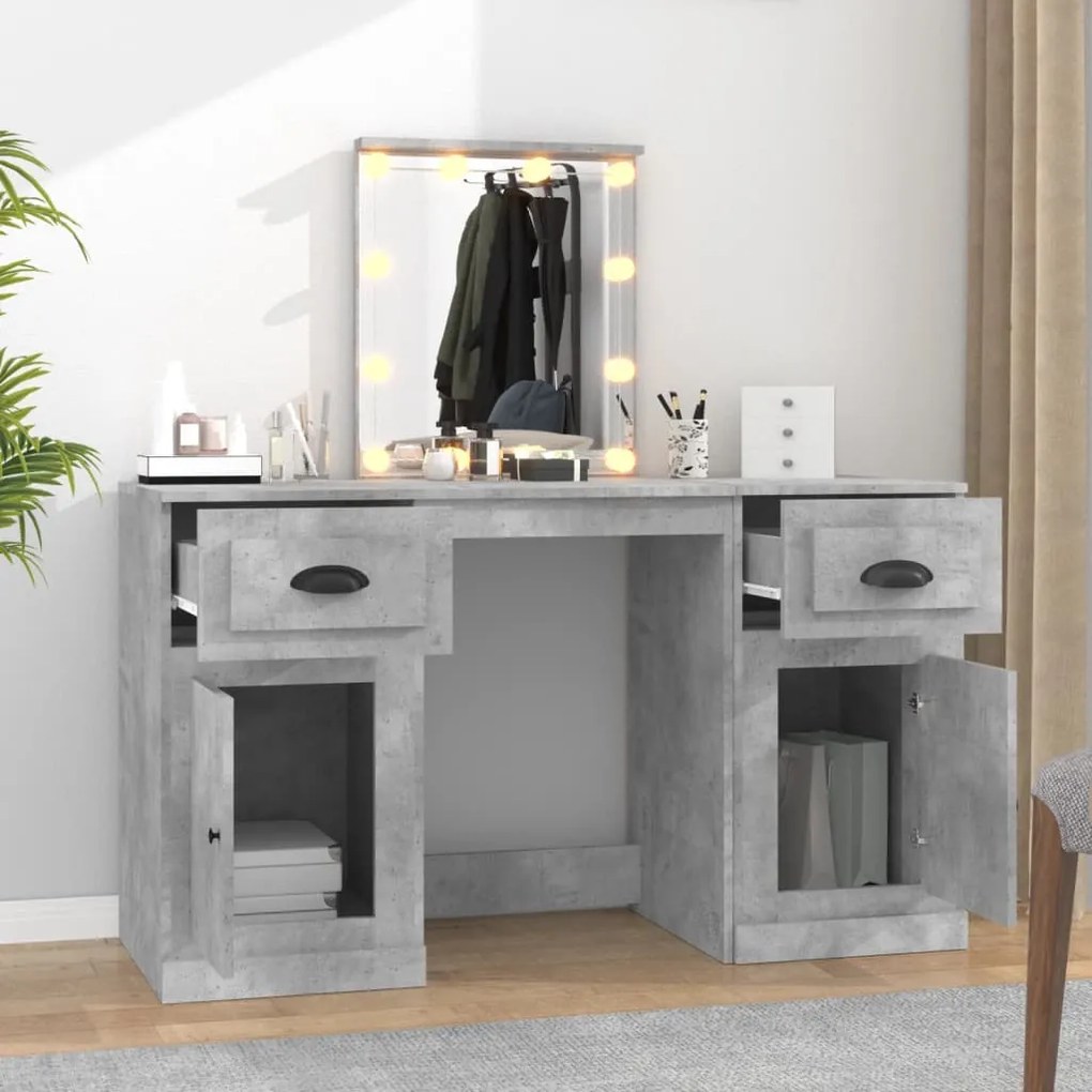 betonszürke fésülködőasztal LED-del 130 x 50 x 132,5 cm
