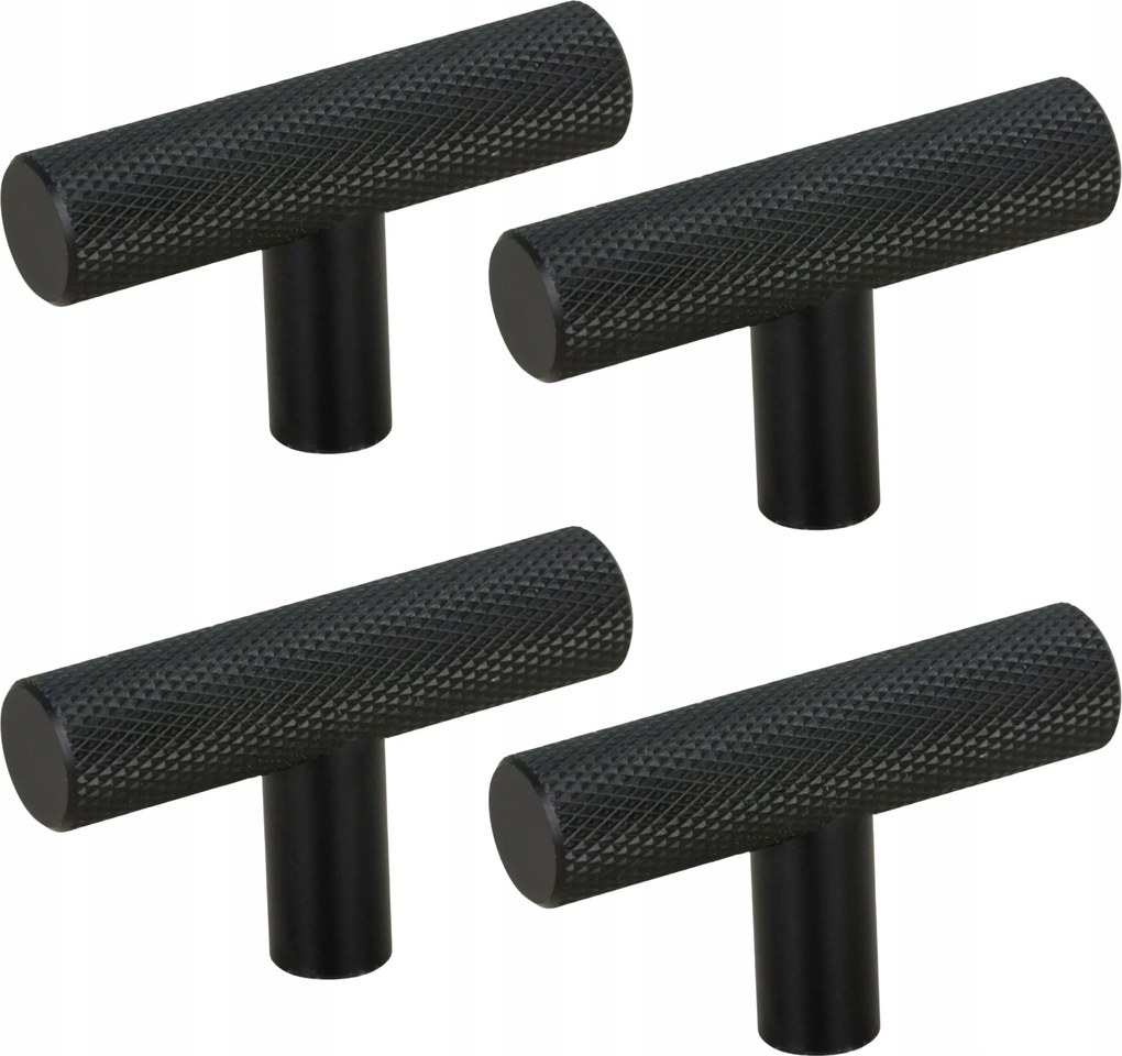 4 db Bútorfogantyú bordázott fém fekete szekrény- és fiókgomb