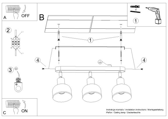 Sollux SL.1318 - Spotlámpa ELBA 3xE27/15W/230V fekete