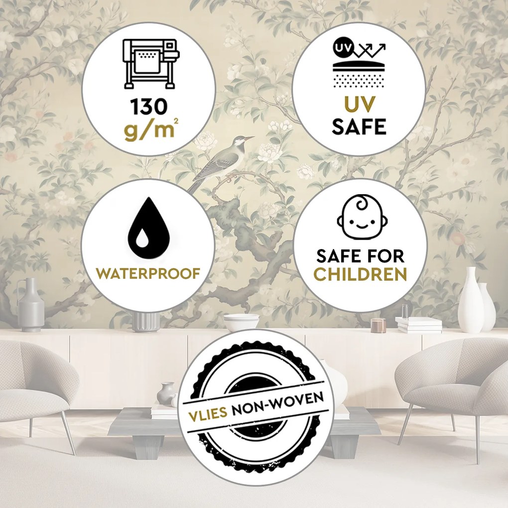 Gario Fotótapéta Madár a fán virágokkal Anyag: Vlies, Méret: 400 x 280 cm