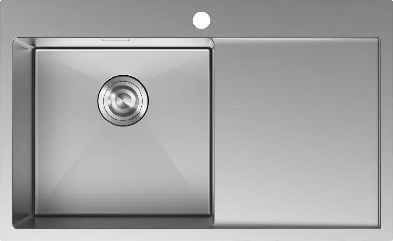Mexen Exar rozsdamentes acél mosogatótálca 1 rekesszel, bal oldali csepegtető, 780 x 480 mm, inox - 6433781010L-01