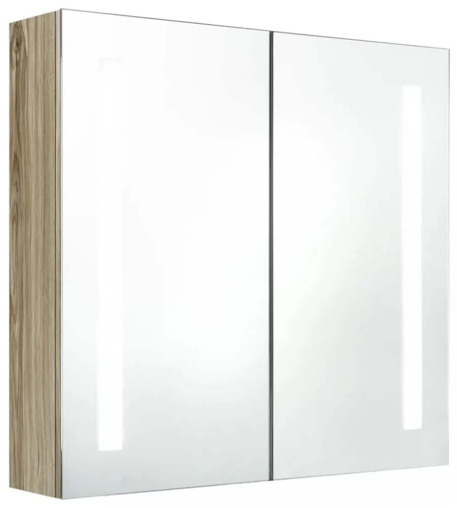 tölgyszínű LED-es tükrös fürdőszobaszekrény 62 x 14 x 60 cm
