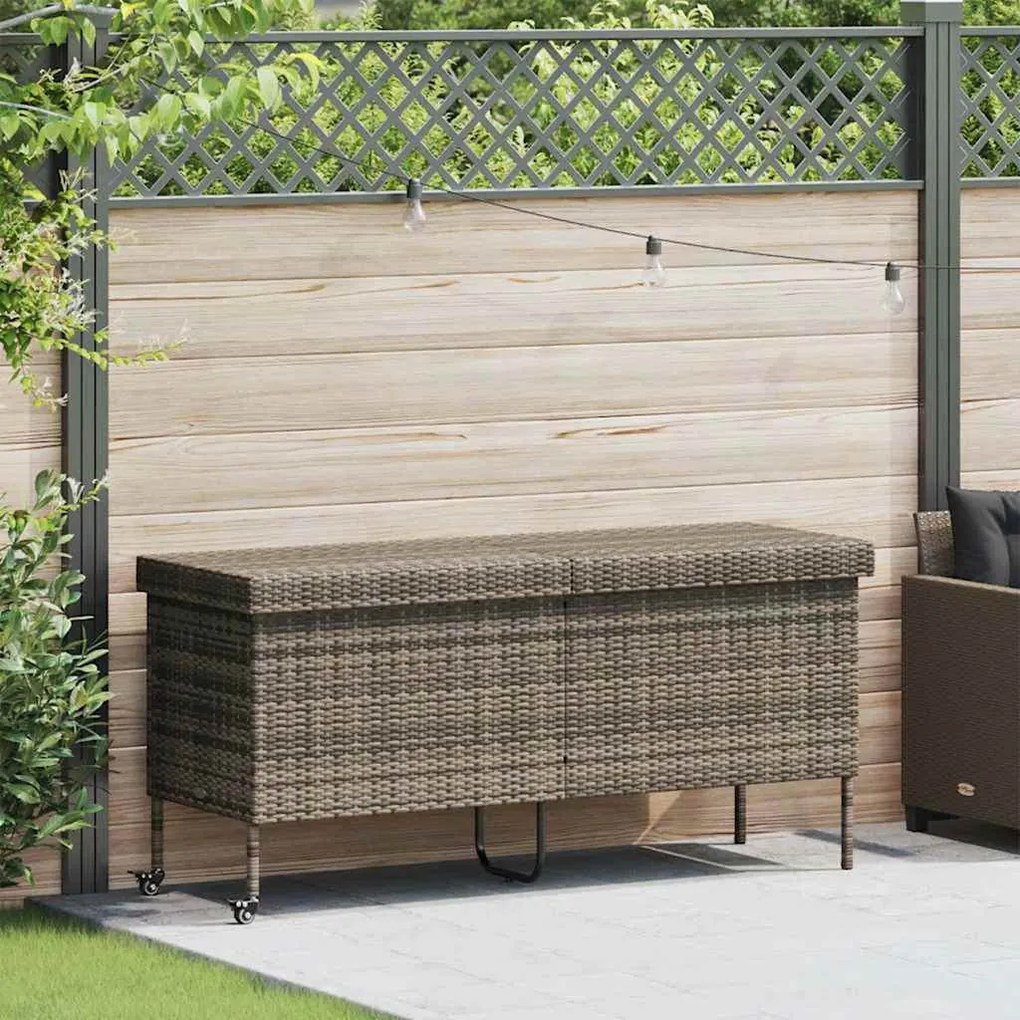 Szürke Polyrattan Kerti Tárolóláda Kerekekkel 160X55X75 Cm