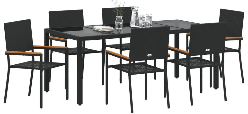 Kert étkező szett 7 pcs Fekete 190 x 90 x 75 cm polirattan