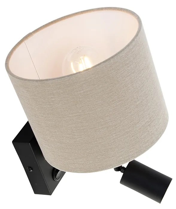 Fali lámpa fekete olvasólámpával és 18 cm-es világosbarna árnyékolóval - Brescia