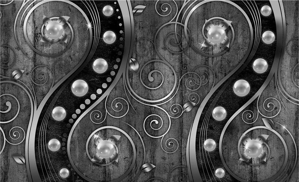 Fotótapéta Gyöngy hullámok és ezüst gallyak szürke alapon 250x175 +ragasztó