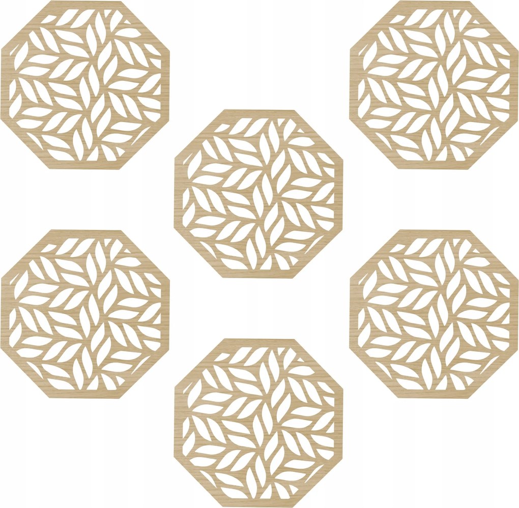 Bögrealátét 6 Db-os áttört fa Asztali Dekoráció Minta 3