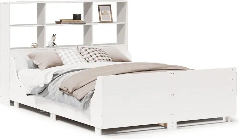 vidaXL fehér tömör fa könyvespolcos ágy matrac nélkül 140 x 190 cm