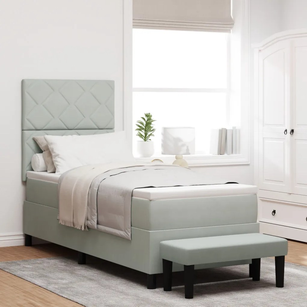 Box Spring Ágy Matraccal és Pad világosszürke 80x200 cm Bársony