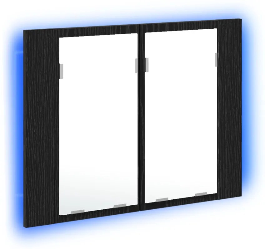 LED fürdőszobai tükörszekrény fekete tölgyből, 60x12x45 cm, mérnöki fa