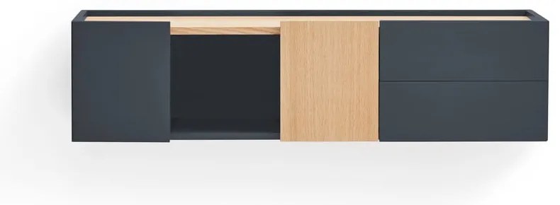 Antracitszürke-natúr színű alacsony komód tölgyfa dekorral 110x23 cm Otto – Teulat