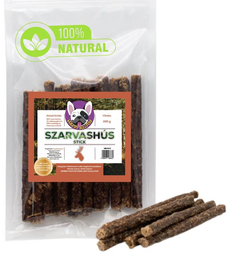 100% Természetes Szarvashús stick 100 g, HAPPY BULLDOG