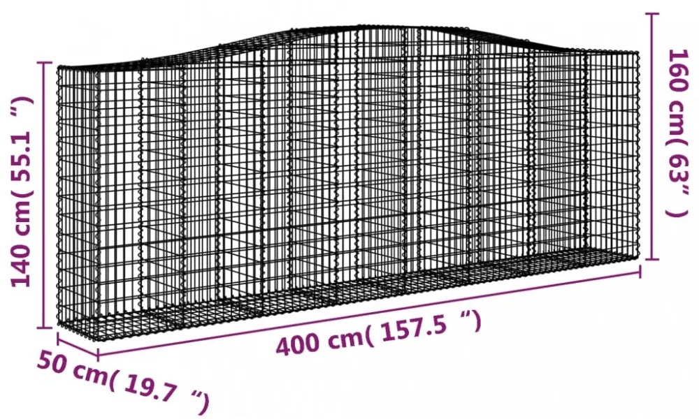 9 db íves horganyzott vas gabion kosár 400x50x140/160 cm